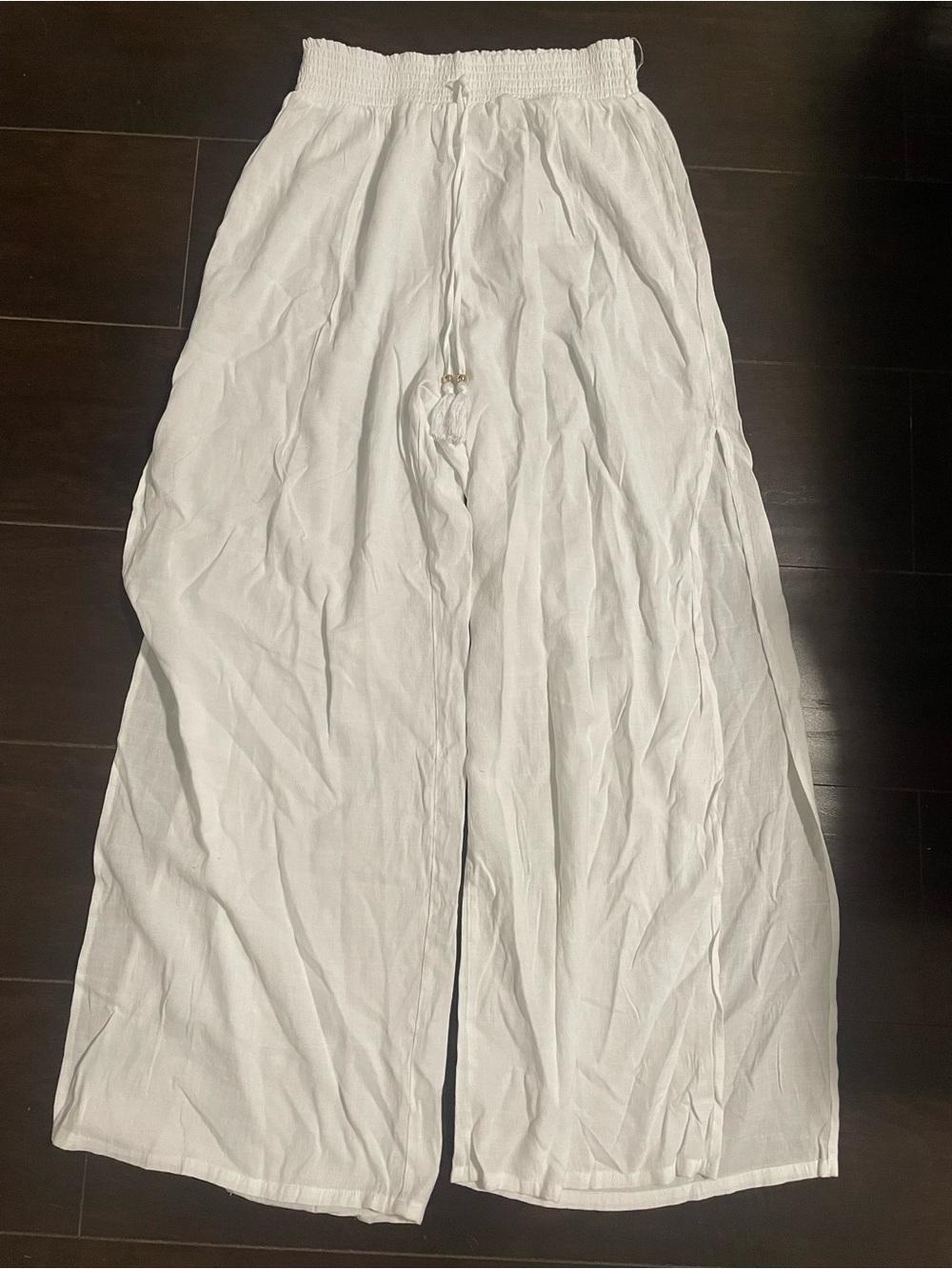 Women's White Wide-Leg Eyelet Hem Pants By Time And True Size L